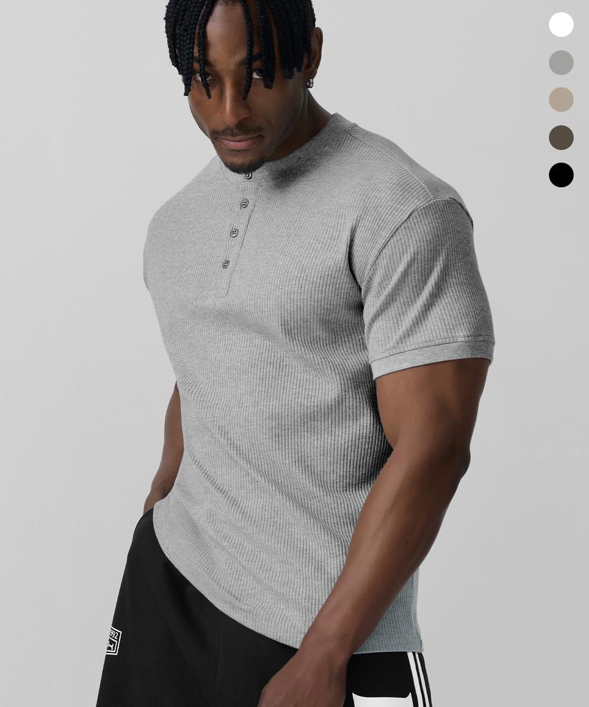 DRIX Ribbed Muscle Fit Henley Neck Half Sleeve_5 Colors