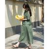 DEMANA Vintage Print Faux Two-Piece Ruffle Midi Dress