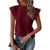 Women's Summer Round-Neck Textured Wavy-Stripe Button-Down Short-Sleeve Blouse