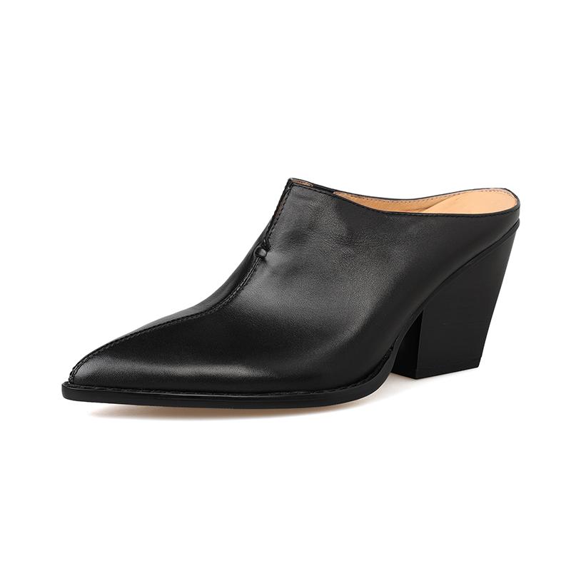 Fashion 2025 Mueller Slippers Shoes Elegant European American Fashion Chunky Slides Female High Heel Dress Shoes Closed Toe Mule SHoes