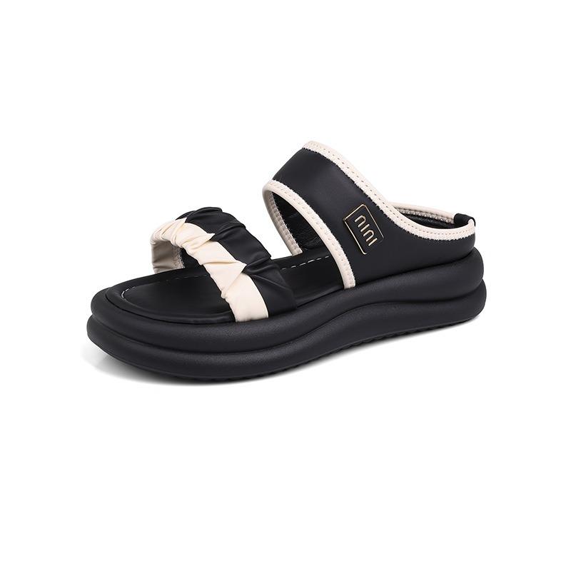 

Cool slippers women s summer wear new thick-bottomed beach sandals fashionable women s pregnant women s large-size one-word slippers 42 чёрный