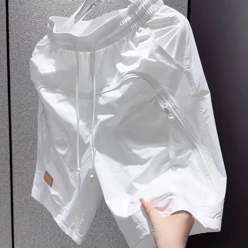 

Men s Trendy Elastic Waist Hooded Shorts White Unique Design Comfortable Casual Streetwear M білий