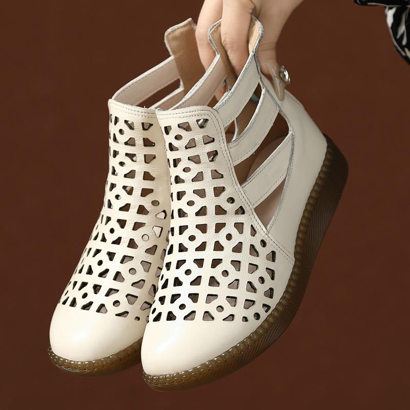 Fashion GKTINOO Large Size 2025 Genuine Leather Summer Sandals Breathable Hollow Boots Flat Soft Non-slip Comfortable Sandalias De Mujer