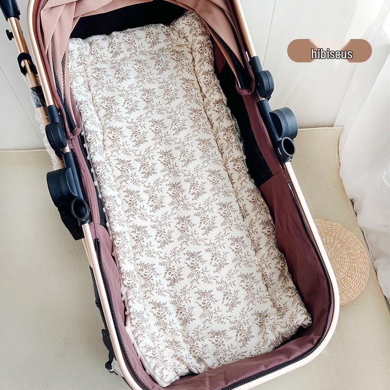 Reversible Quilted Baby Stroller Pad: Soft Crepe-Velvet, Double-Sided Cotton Cushion