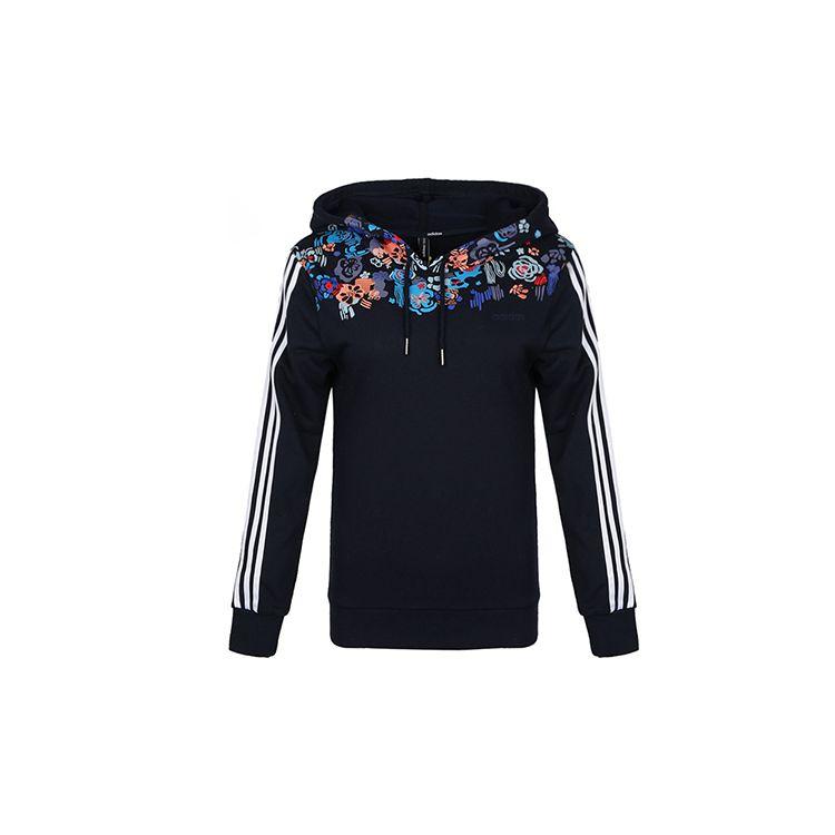 adidas neo Women s Navy Blue Floral Print Casual Sports Hoodie DW7762 S