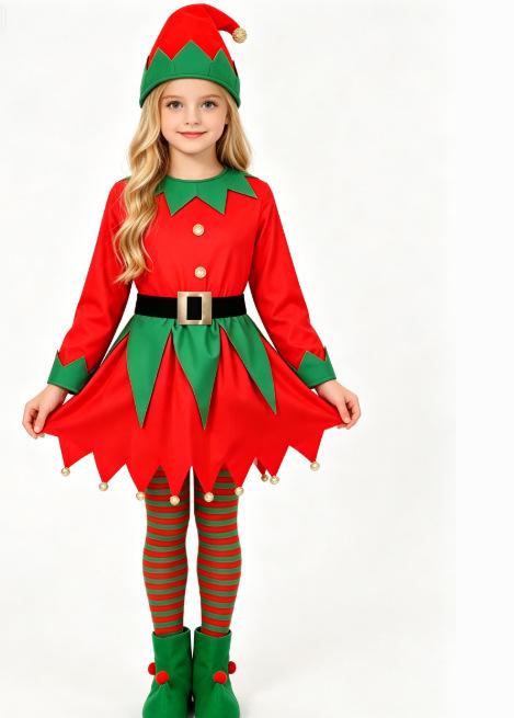 2026 Weihnachten Eltern-Kind-Kostüm Kinder Cosplay Grünes Elfen Rollenspiel-Set für Kindergarten Feiertags-Familien-Partnerlook