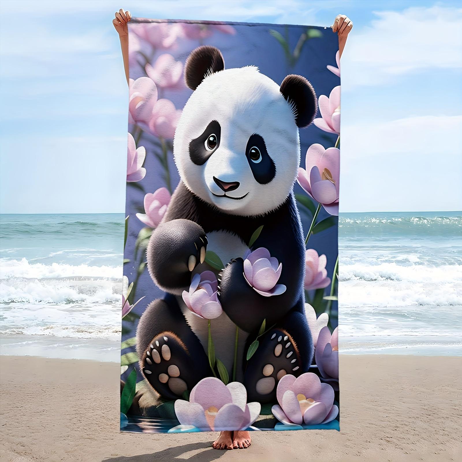 

Oversized Cartoon Panda Floral Bath Towel Flat Print Quick Dry Microfiber Beach Blanket for Bathroom Dorm Party Gift Decor 40X60CM