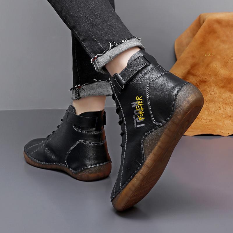 Men Handmade Leather Shoes Casual Hiking Boots Outdoor Black High Top Wide Palm Driving Shoes Large Size