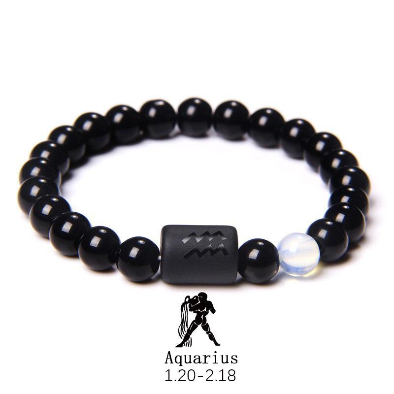 Fashion Jewelry Charm Unisex Black Stone Beads 12 Zodiac Signs Constelation Couple Bracelet
