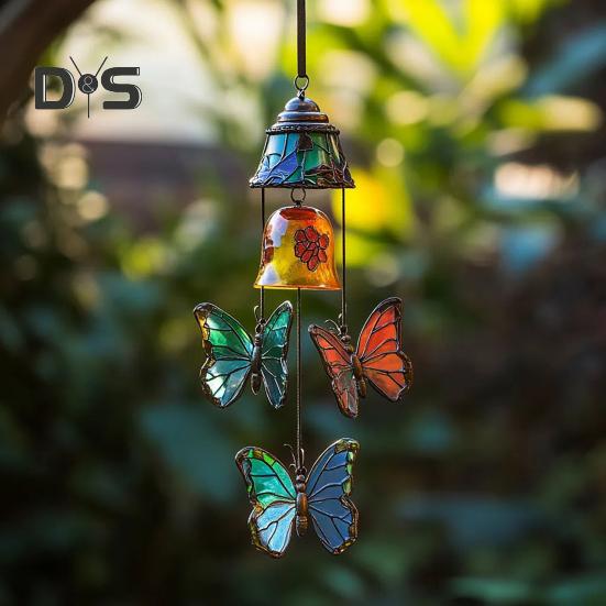 Butterfly Wind Chime Metal Stained Glass Wind Chime Hanging Decoration for Indoor Outdoor Garden Patio Porch Home Decor