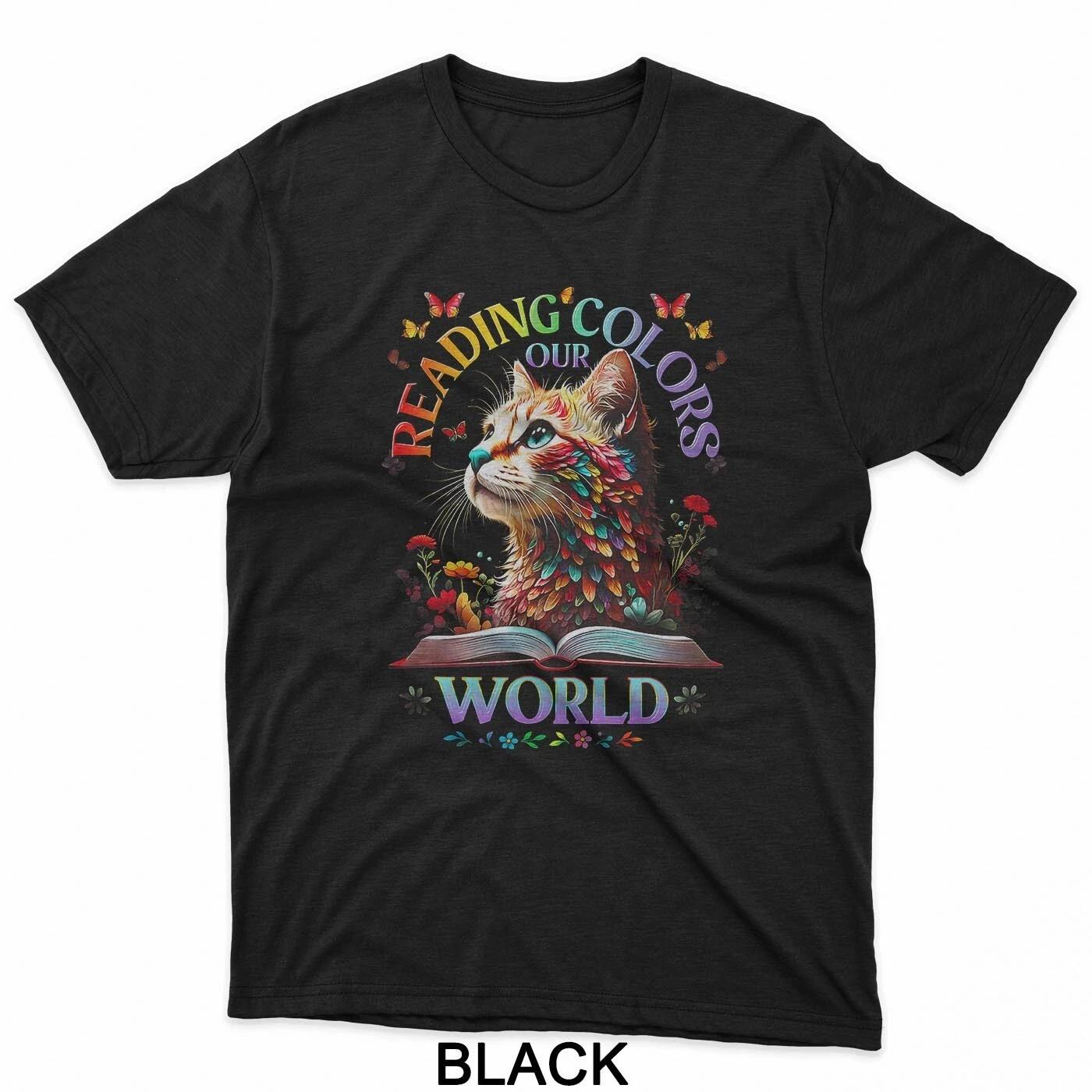 Reading Colors Our World Summer Reading Book Colorful Cat T-Shirt 2XL