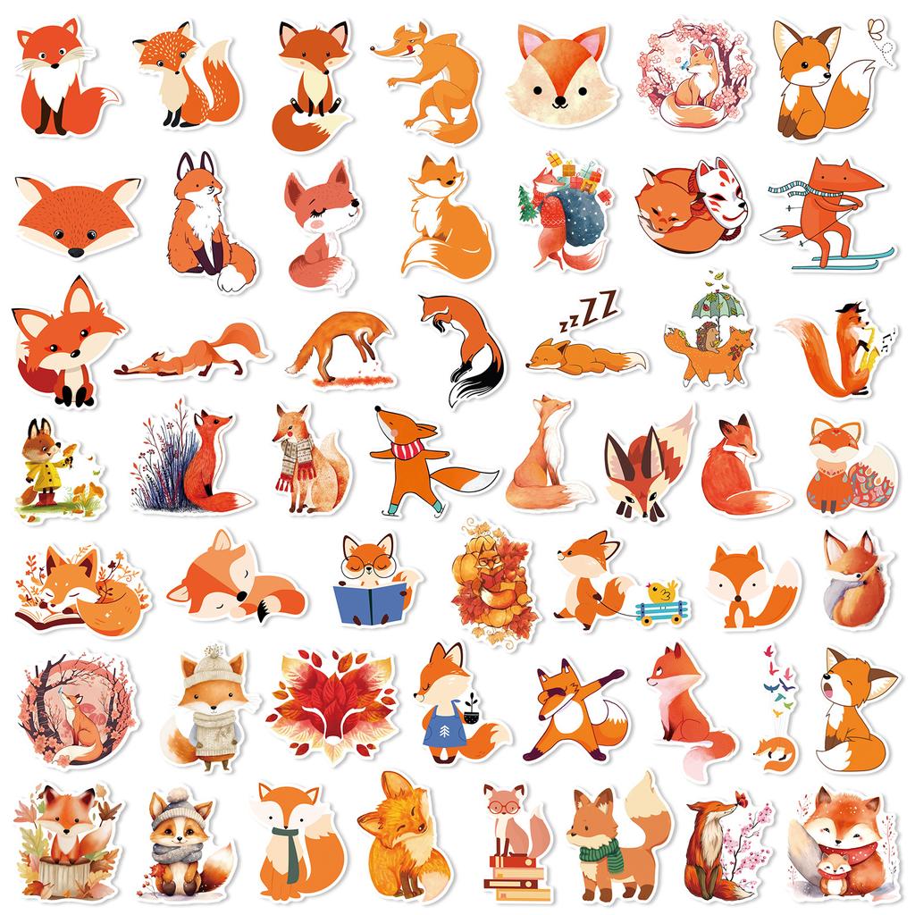 50pcs Cute Fox Animals Cartoon Graffiti Stickers Phone Guitar Laptop Notebook Suitcase Water Bottle Waterproof Sticker