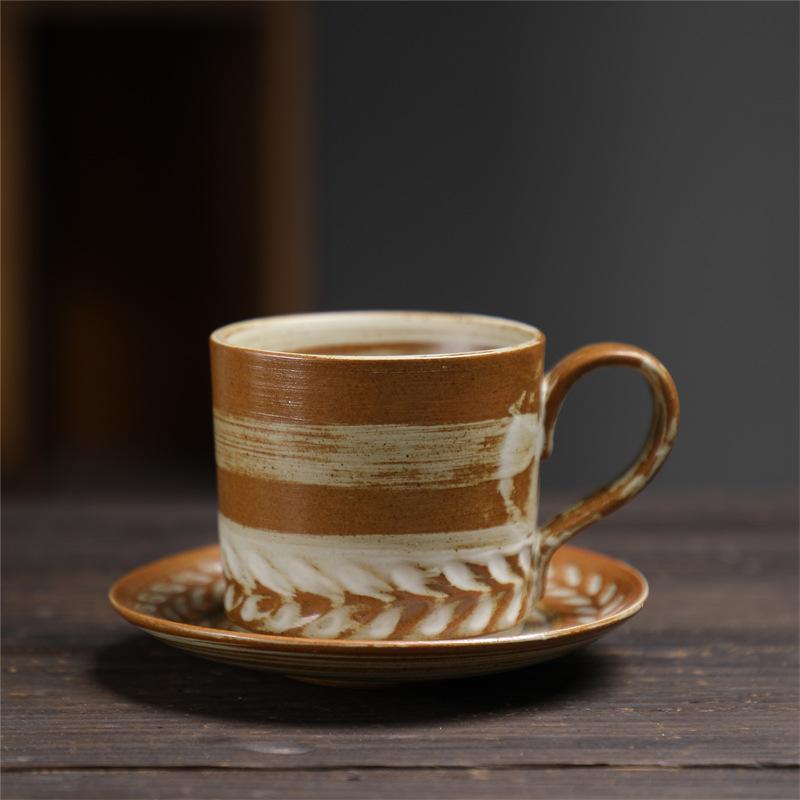 300ML European Ceramic Coffee Cup and Saucer Vintage Embossed Water Mug Creative Afternoon Camellia Tea Mug Home Breakfast Cup