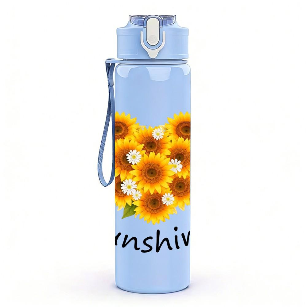 1PC Sunflower Sunshine Heart Art 750ml Color Plastic Sports Water Bottle Leakproof Flip Straw Lid Suitable for Sports Office Home Use