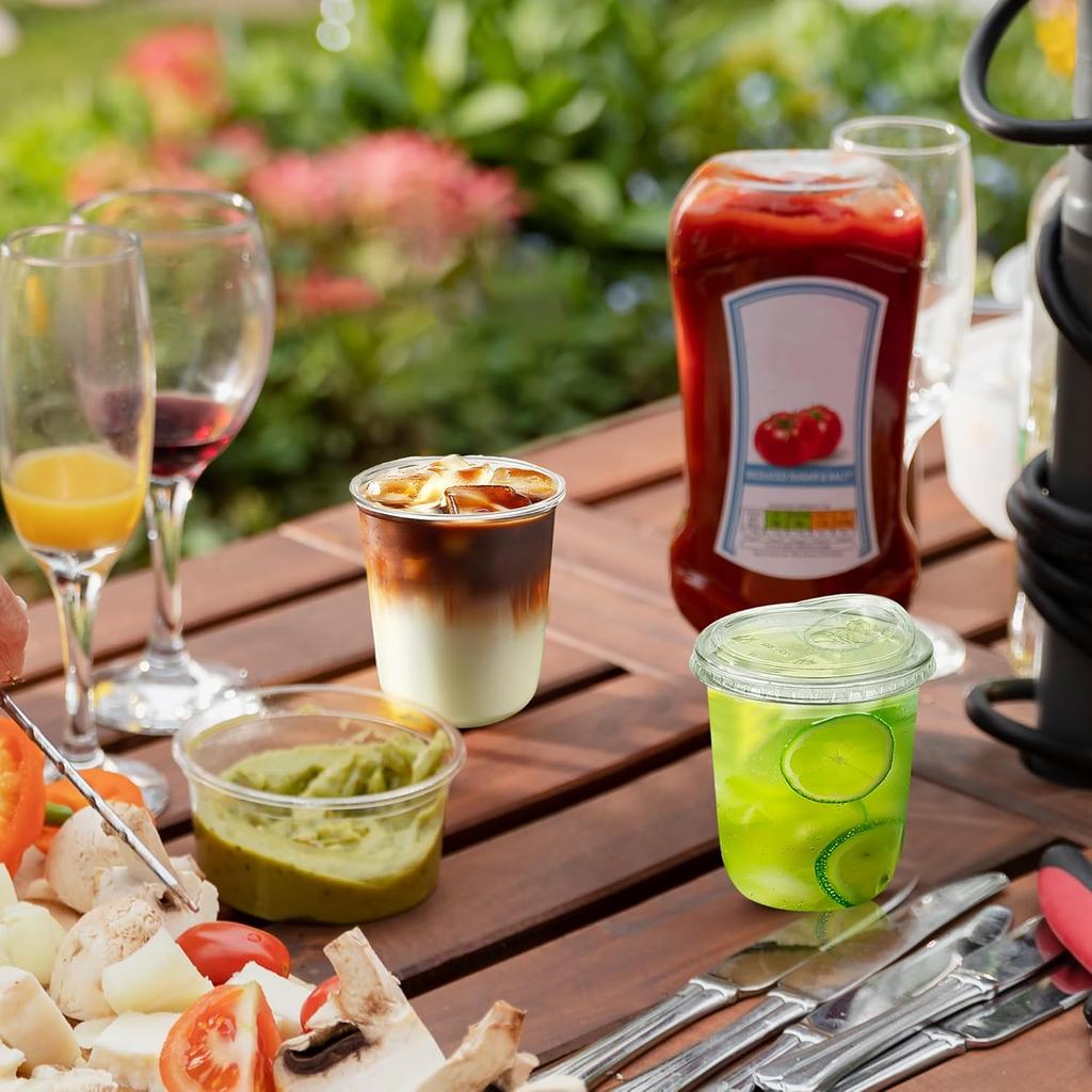KesaPlan 50 Pack 12oz Clear Plastic Cups with Sip Lids, Disposable Iced Coffee Cup with Strawless Lid for Party Wedding Catering Events, To Go Cups