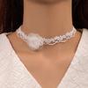 Collana di perle, collana in pizzo a farfalla bianca, catena per clavicola con fiore geometrico in tessuto
