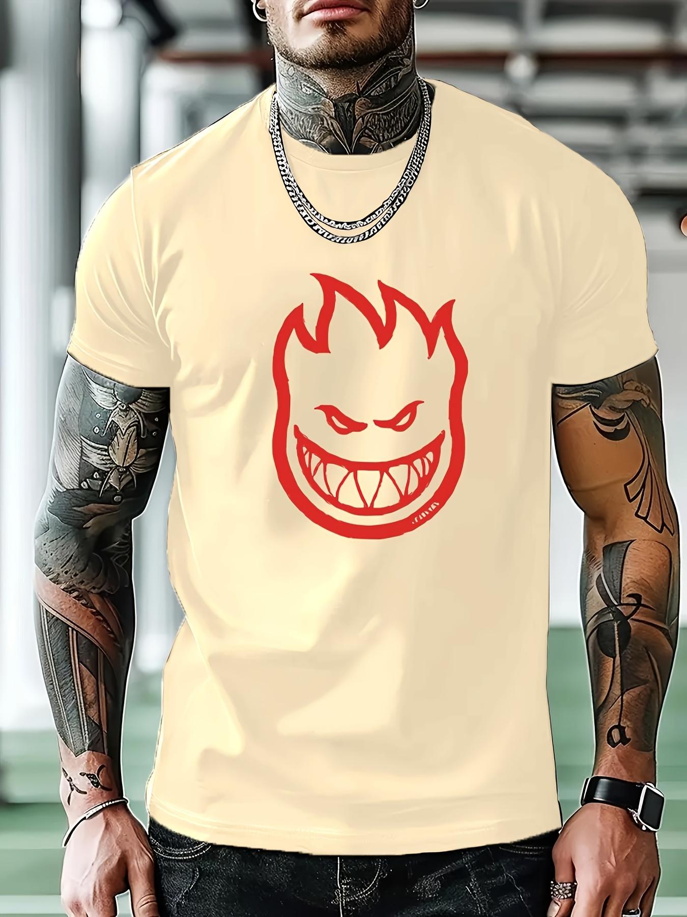 

Light Blue Geometric Flame Graphic Short Sleeve T-shirt - Breathable Summer Casual Tee with Relaxed H-Fit S