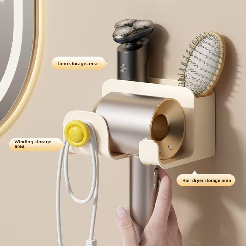 Bezotworowy, ścienny uchwyt na suszarkę do włosów do łazienki