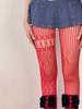 Sexy Fishnet Lace Stockings with Vertical Stripes & Heart Patchwork