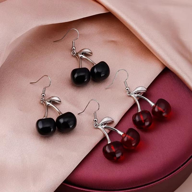 Delicate Alloy Cherry Earrings Youthful Cherry Drop Earrings Sturdy Alloy Ear Hook Adornment in Multiple Colors