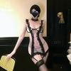 French Sexy Suspender Nightdress Lace Hollow Pajamas Slim Perspective Seduction Hip Skirt Sexy Underwear Women