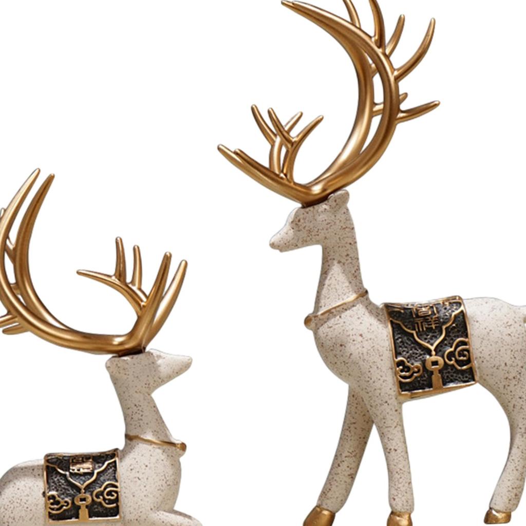 2 Pieces Reindeer Figurines Retro Sitting Standing Deer Statues Deer Statue for Living Room Bedroom Office Cabinet Decor