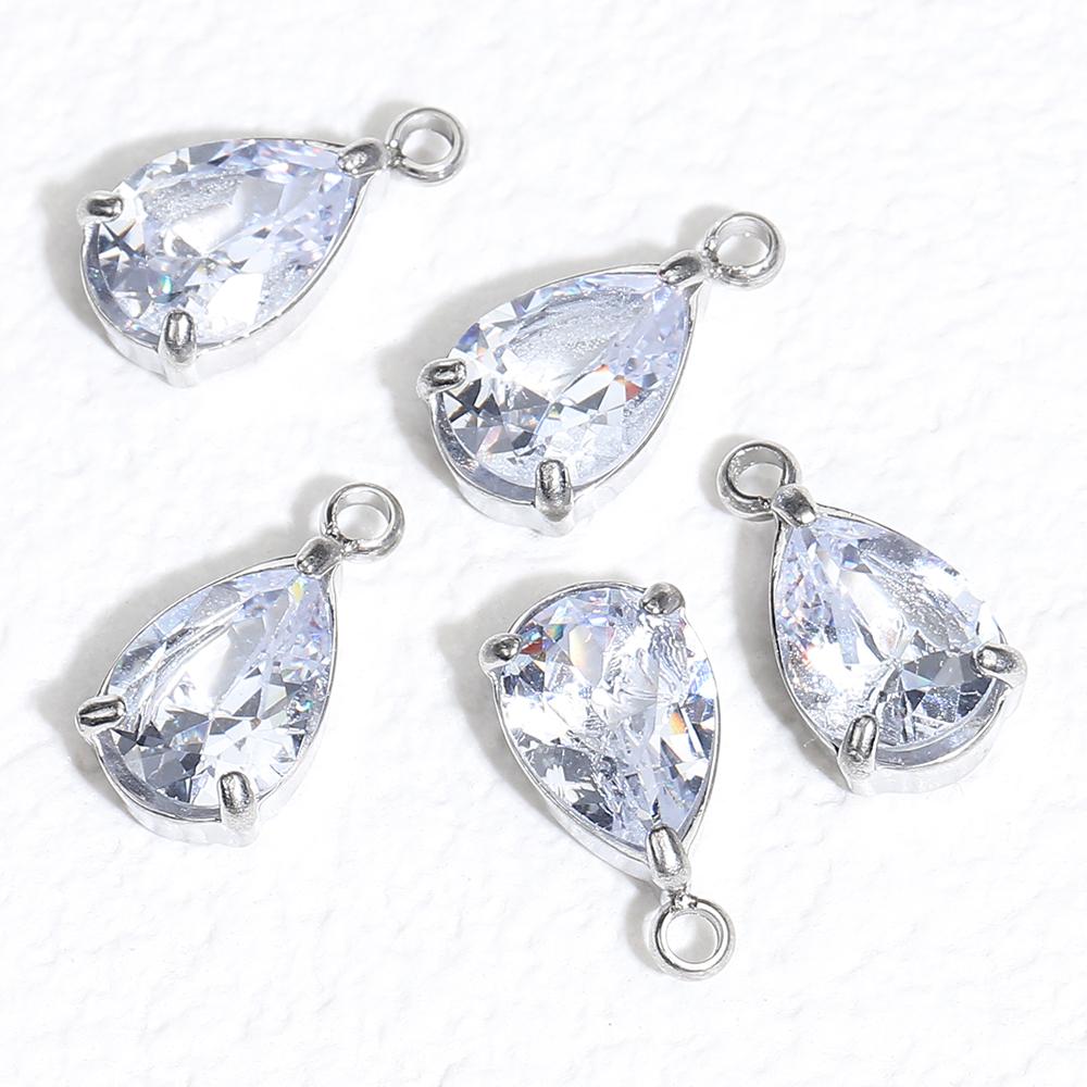 10pcs 5pcs Gold Color Stainless Steel Zircon Pendants Green Transparent Crystal Charms Beads for Necklace Jewelry Making DIY