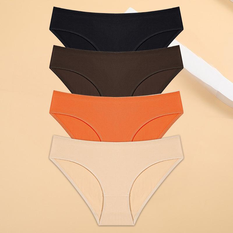 4 ks/sada Kalhotky pro ženy se sníženým pasem, sexy bavlněné kalhotky pro ženy, jednobarevné spodní prádlo, kalhotky pro dívky, měkké spodní prádlo