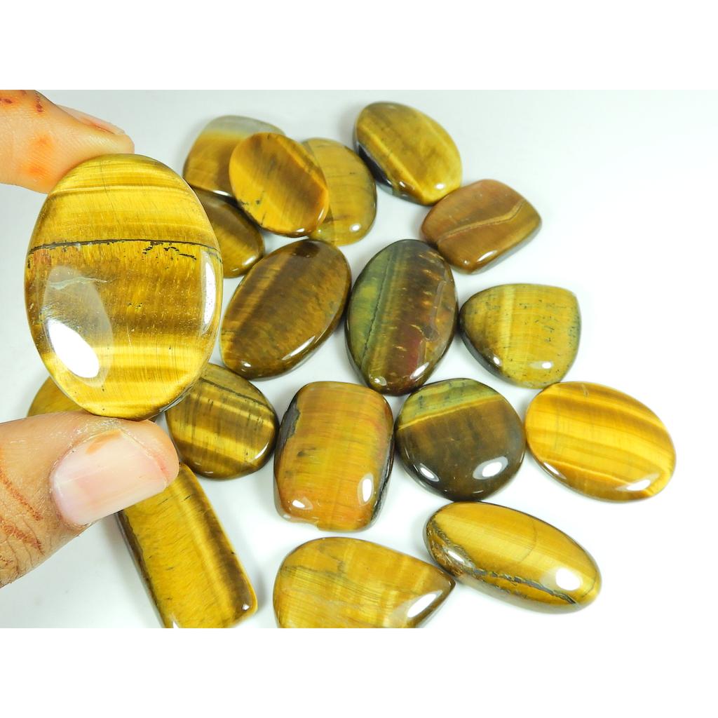25-32MM Natural Tiger Eye Oval Cabochon Loose Gemstone 19Pcs Lot 445Cts. SY-419