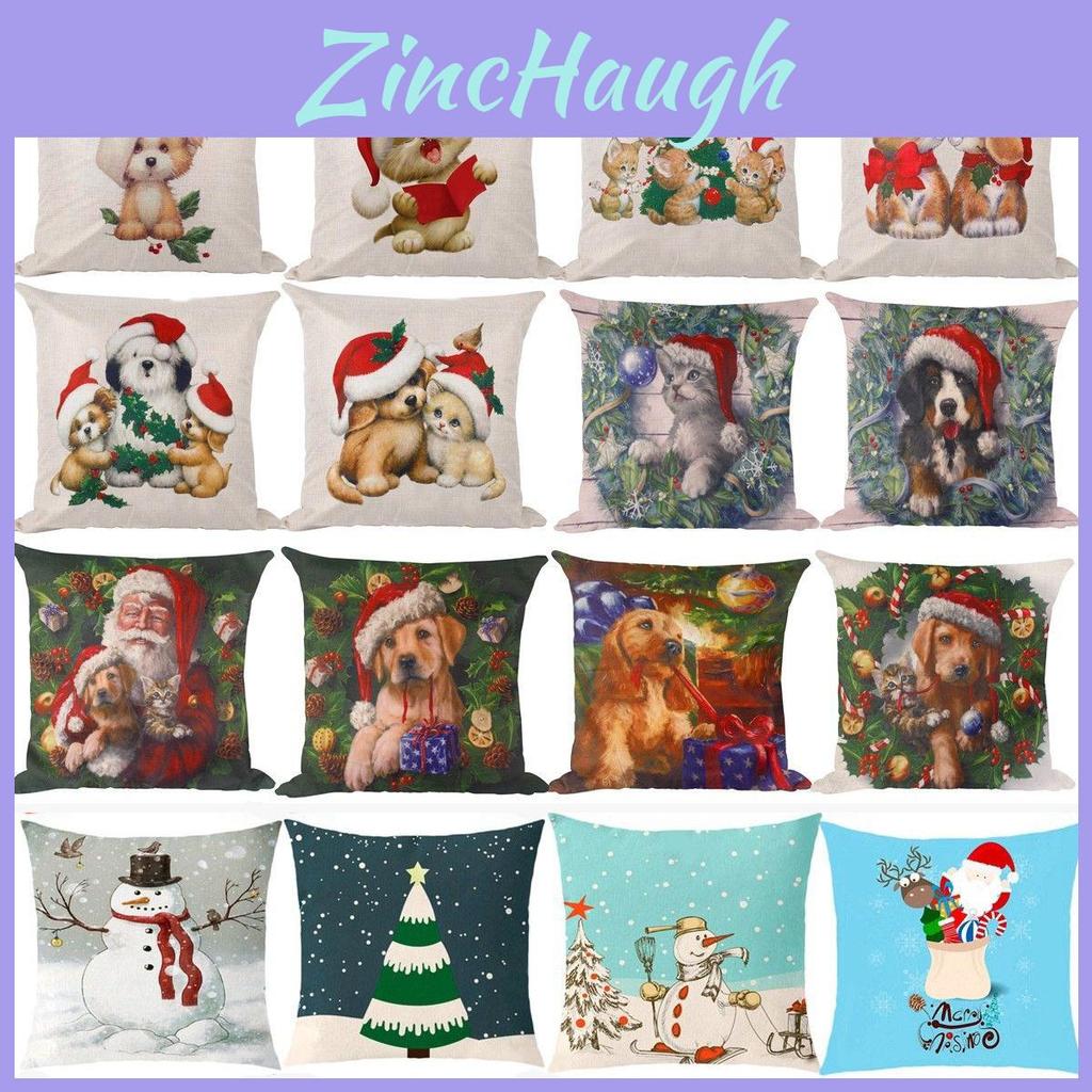 Luxurious 18'' Xmas Cotton Pillow Case Linen Cushion Cover For Merry Christmas Home Decoration