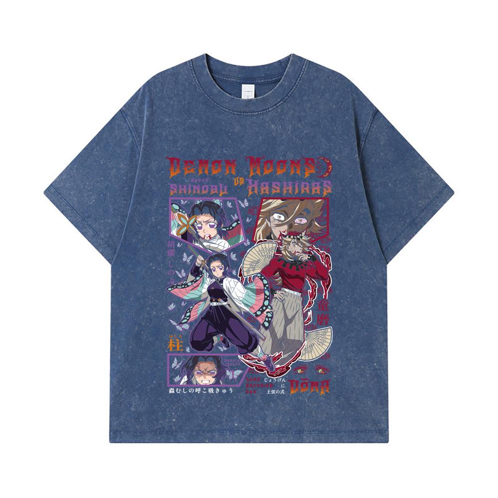 

275 GSM Washed T-shirts 100% Cotton Demon Slayer V92 Doma x Shinobu Print Unisex Heavy Cotton T Shirt 2XL королівський синій колір