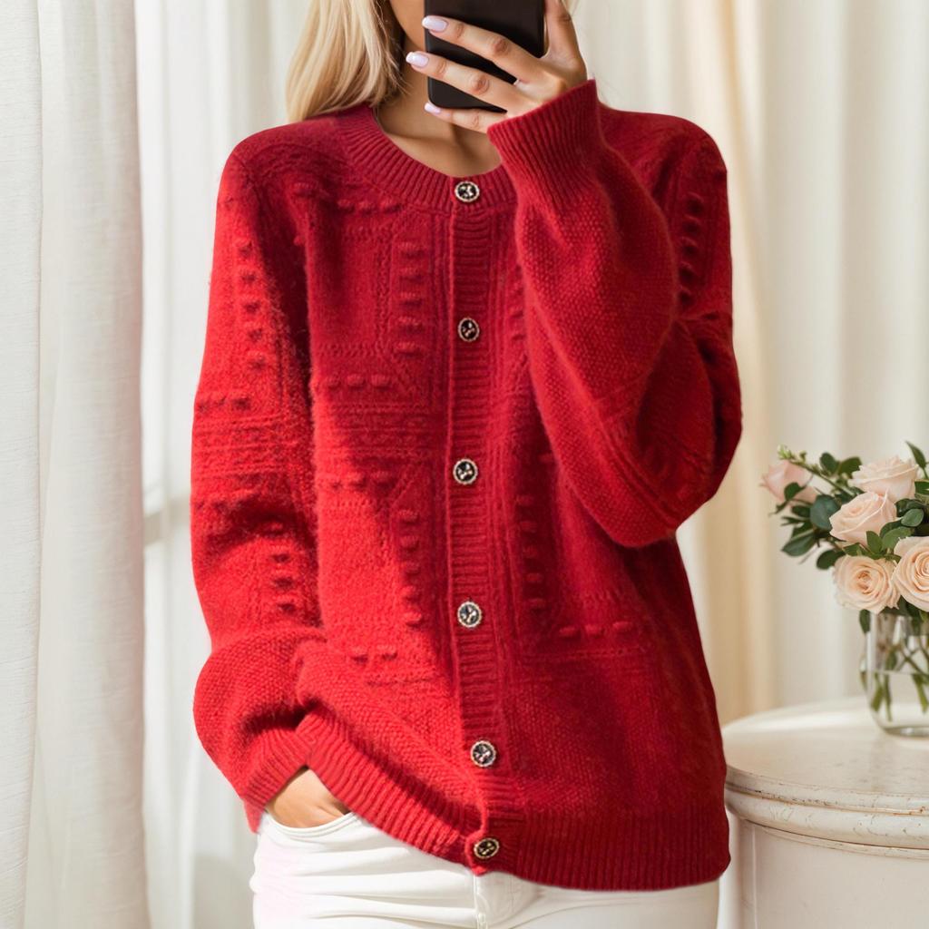 Women's 2025 Autumn/Winter Jacquard Knit Button-Up Cardigan Sweater