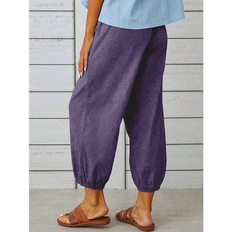 2026 Loose High-Waisted Buttoned Cotton Linen Wide-Leg Nine-Point Women's Pants