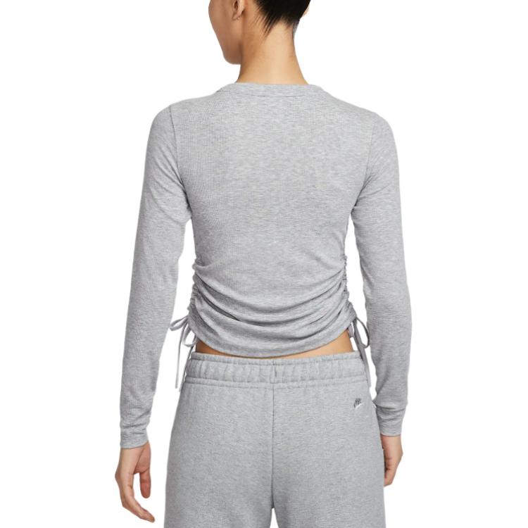 Nike Sportswear Ribbed Pullover Fashion Short Sleeve T-Shirt Women Tops Dark-Gray Mixed-Color HV8728063