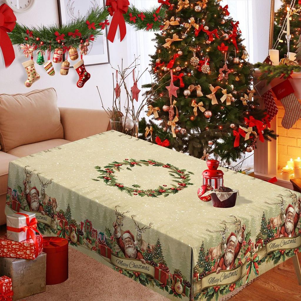 Christmas Tablecloth Snowman Reindeer Holiday Dining Table Cover Dustproof Festive Xmas Party Home Decoration