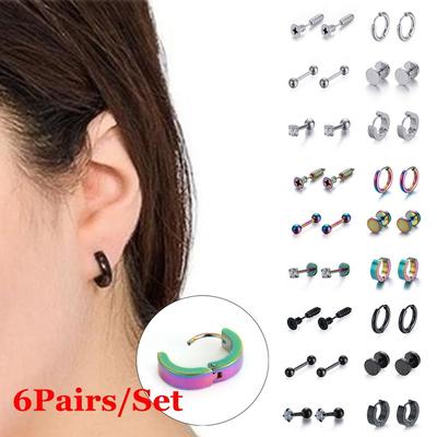 Jewelry Pierced Stainless Steel Earrings Set Hoop Earrings Tragus Earrings Black Dumbbell Stud