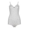 Dames Spaghetti Bandjes Bloemenprint Cami Jumpsuit Nachtkleding Esthetische Kantafwerking V-Hals Geribbelde Brei Korte Broek Romper Bodysuit Wit S