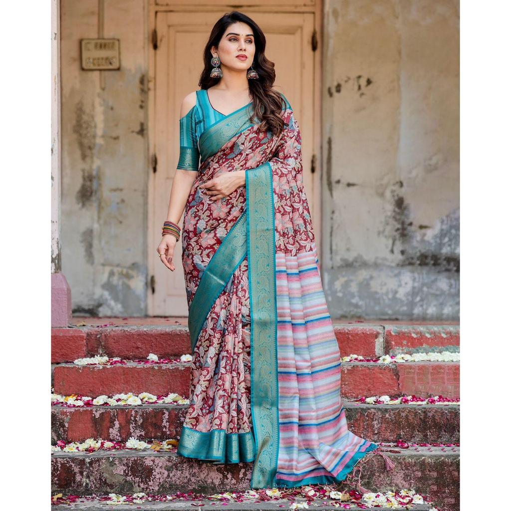 Pure Silk Digital Printed Saree, Exuding Regal Charm With Its Rich Pallu And Intricate