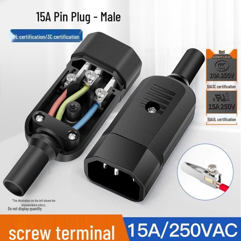 Large Black DIY Power Cord, C13 Male-Female AC Plug Connector