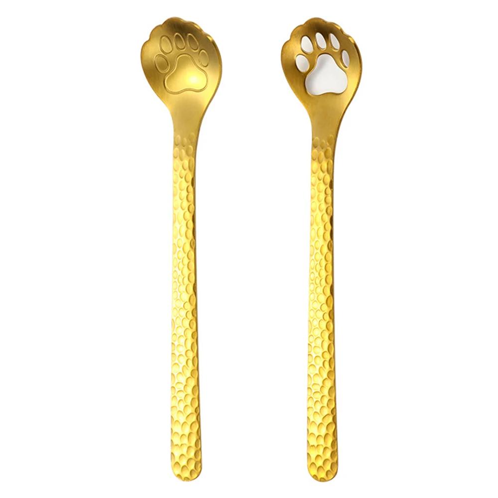 304 rustfritt stål kaffeskje Katt Hundepote Teskje Ettermiddagste Dessertskje Uthult Langt skaft servise kaffeskjeer