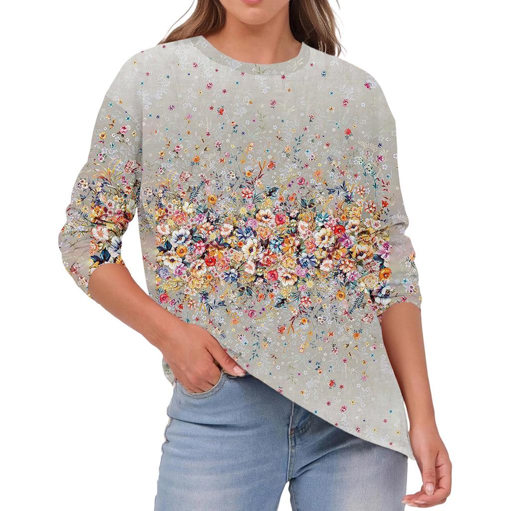 Women's Fashionable Casual Round Neck Solid Color Long-sleeve Top