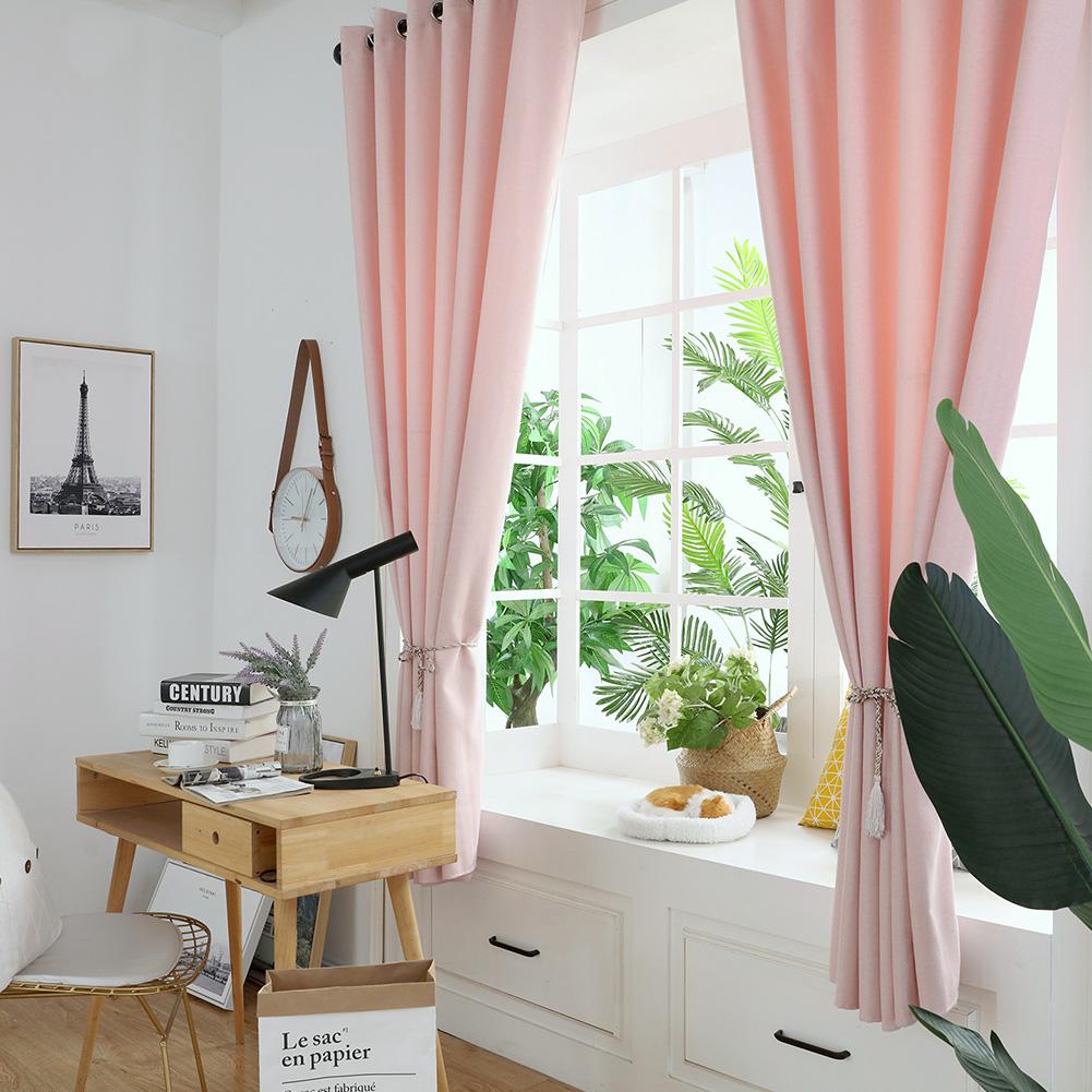 2pcs Set Polyester Curtains Mildew Proof Lightproof Curtain Bedroom Living Room Pink 229*229cm