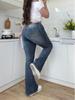 European and American Plus Size Embroidered High-Waisted Micro-Flare Denim Jeans for Women
