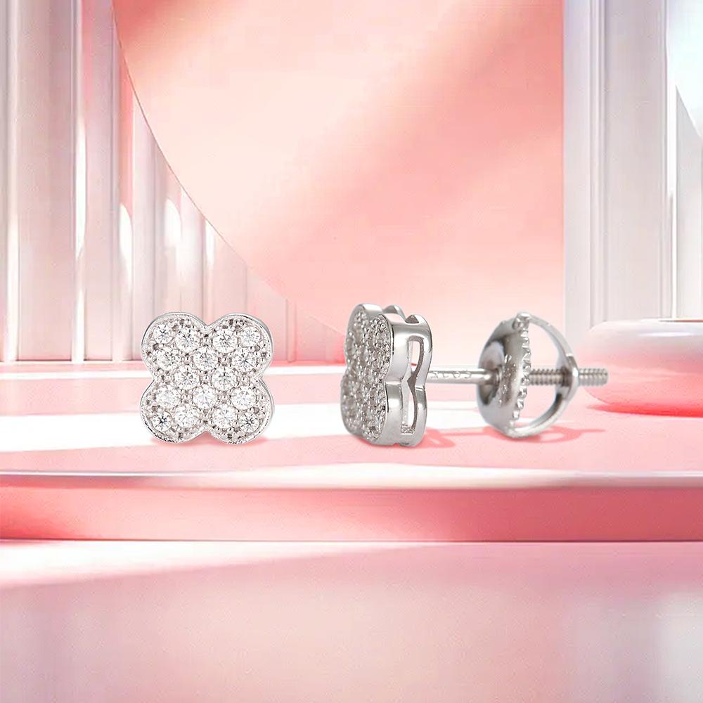 Moissanit Vierblättriges Kleeblatt 925 Sterlingsilber Schraubverschluss Ohrstecker
