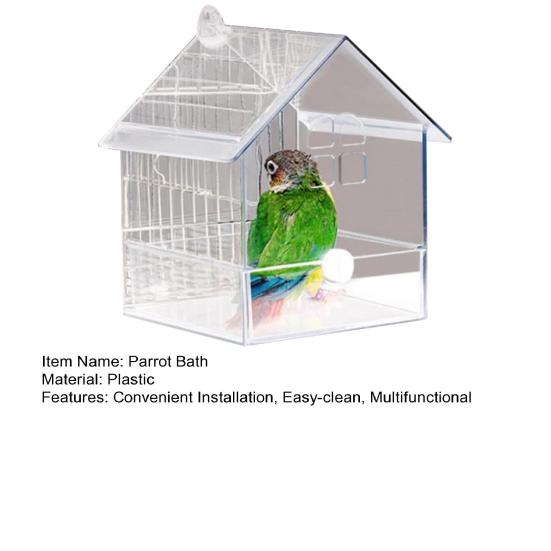 Parrot Bath 3 in 1 Hanging Birds Bath Transparent Parrot House Birdcage Bathing Box for Lovebirds Finches Parakeets