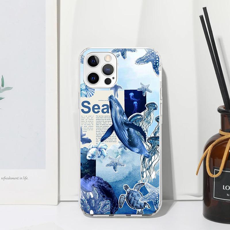 Ocean Starfish Sea Turtle Shark Phone Case For Iphone 17 Air 16 15 Plus 16E 14 Pro Max 13 Mini 12 11 7 8 SE Fundas Soft Back Cov