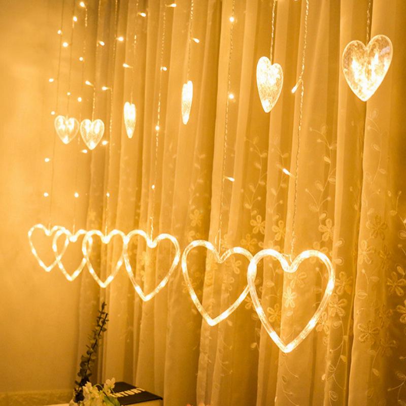 520 LED Lichterketten-Vorhang mit Herzen für den Valentinstag - Große & Kleine Herz-Eiszapfen Blinkende Dekoration