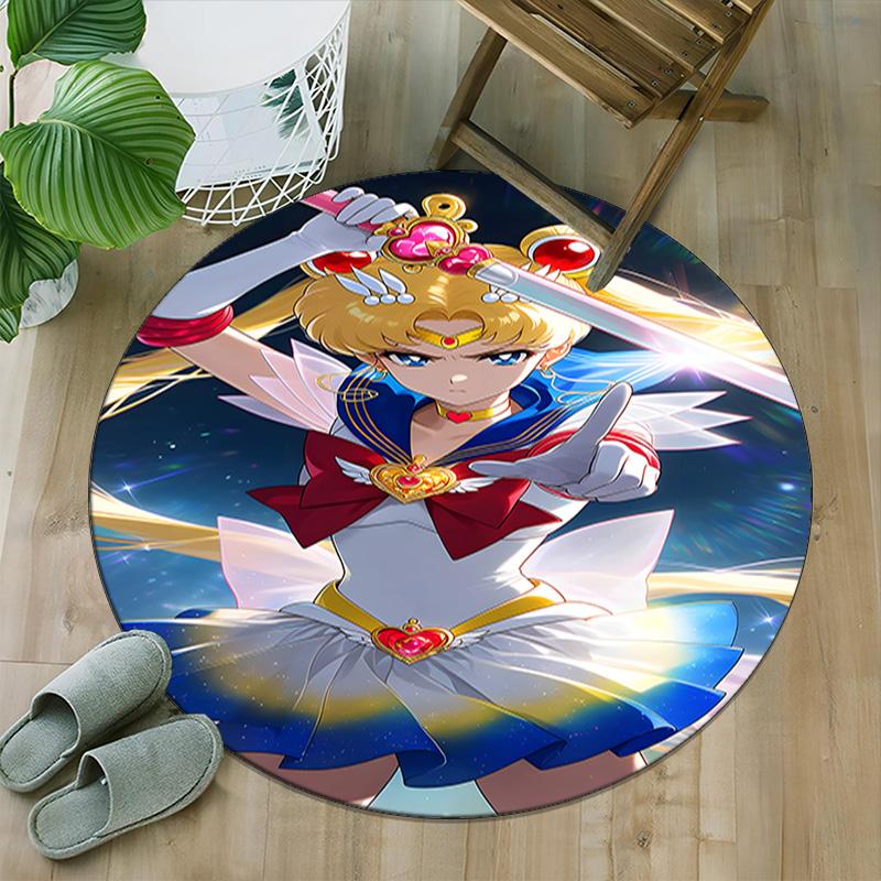 1pc Sailor Moon Carpet, Round Rug, Comfortable, Suitable for Entryways, Living Rooms, Office, And Bedrooms, Christmas Decoration