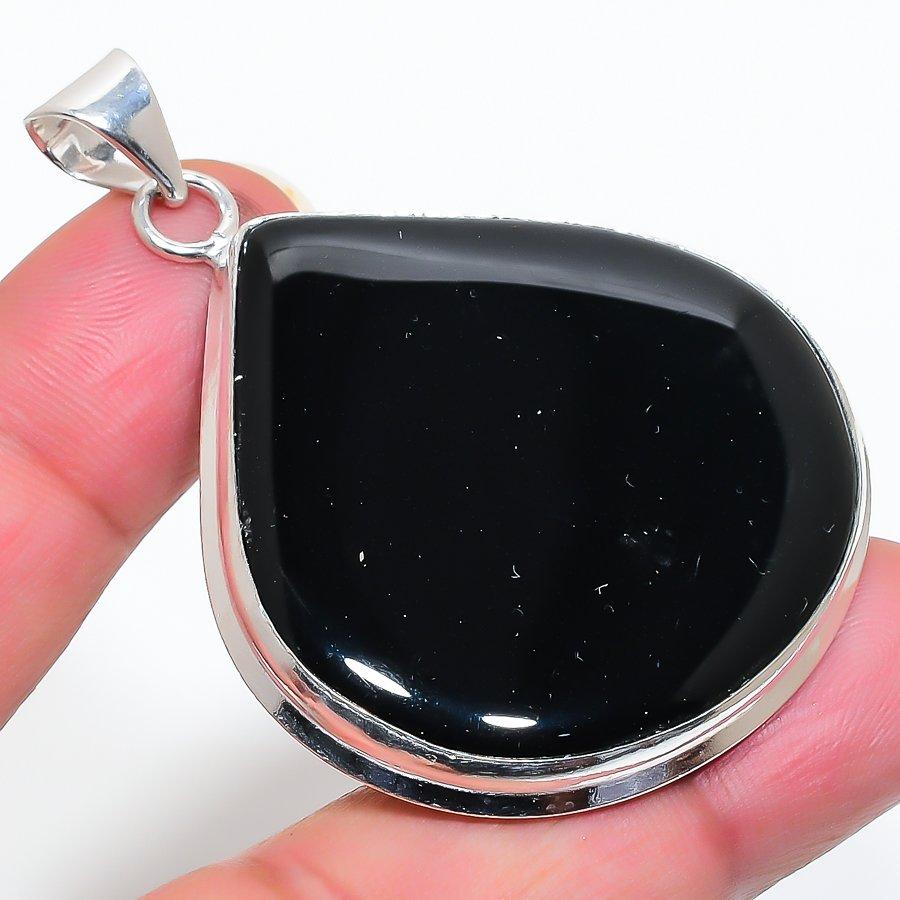 Black Onyx Gemstone Handmade 925 Sterling Silver Jewelry Pendant 2.21" SU-11735