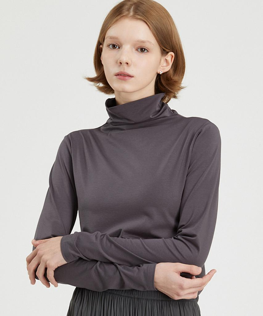 YJACK W_More Attention Drape Mock Neck Long Sleeve T-Shirt (120Gsm) Ljt1731L (B Type)